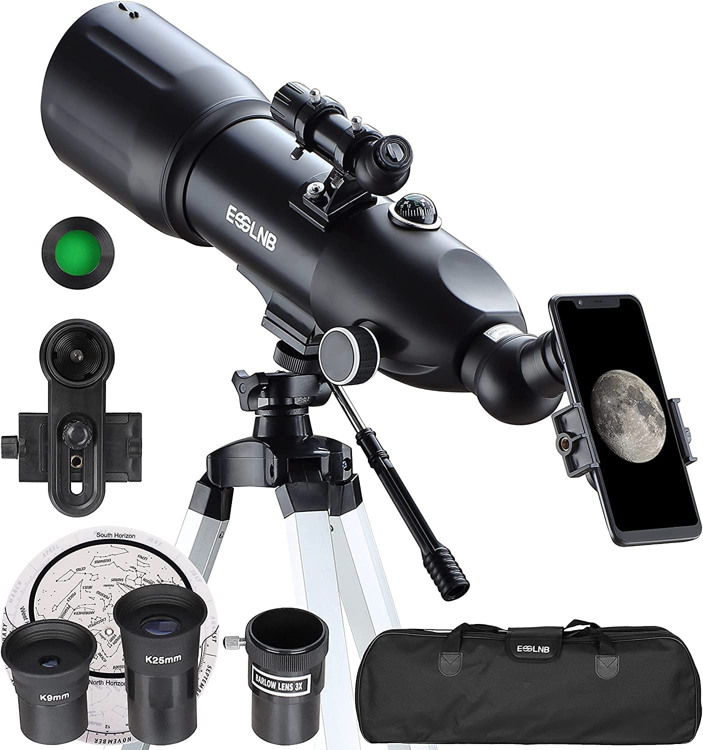 Telescopes for Adults Astronomy, 80Mm Astronomical Travel Telescopes with Moon F